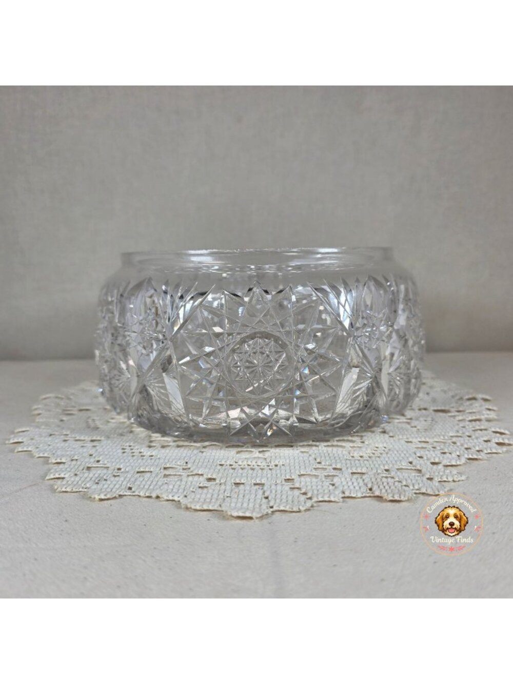 Vintage Cut Crystal Rose Bowl Starburst Hobstar Heavy Clear Crystal Candy Bowl